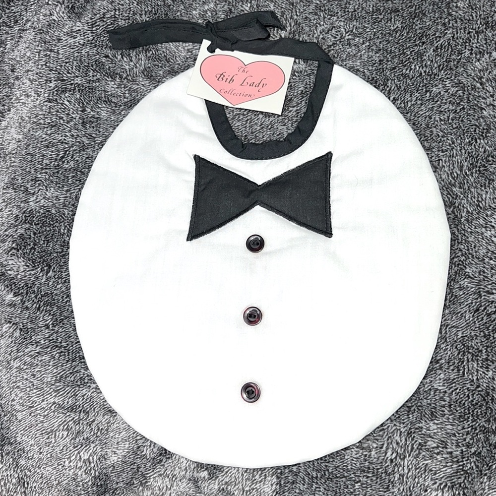 VINTAGE BABY BIB BOW TIE SUIT SHIRT AND BUTTONS THE BIB LADY COLLECTIONS 1980”s